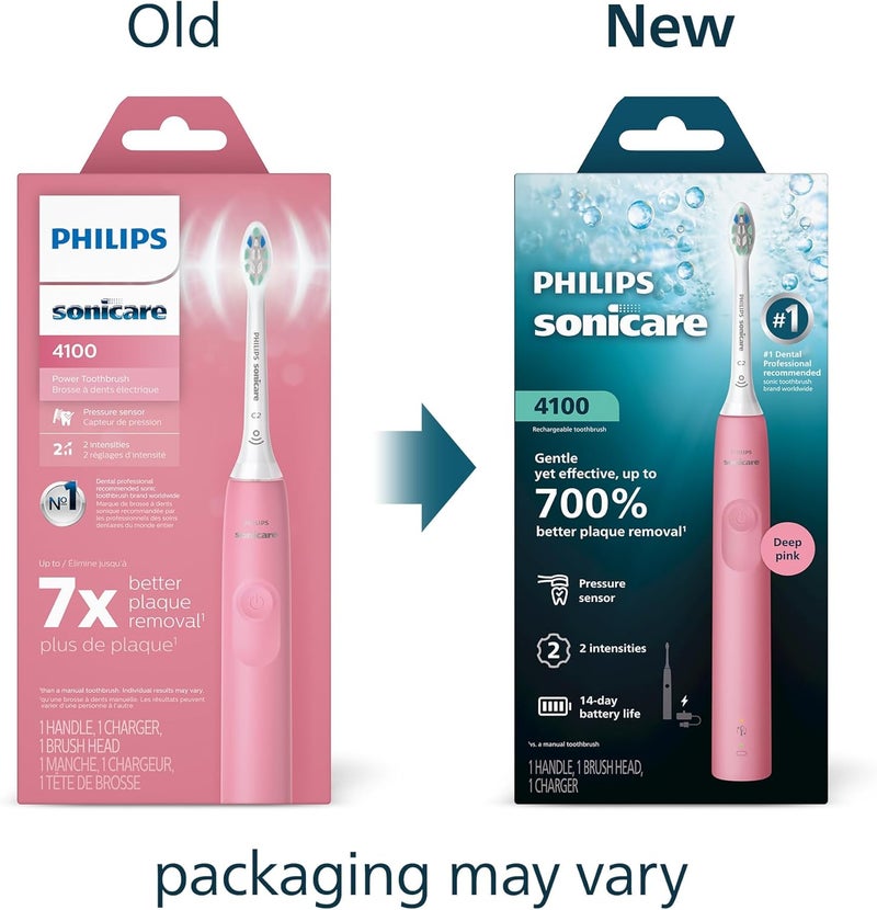 Philips 4100 Power Toothbrush, Rechargeable Electric Toothbrush with Pressure Sensor, pink - Image 2